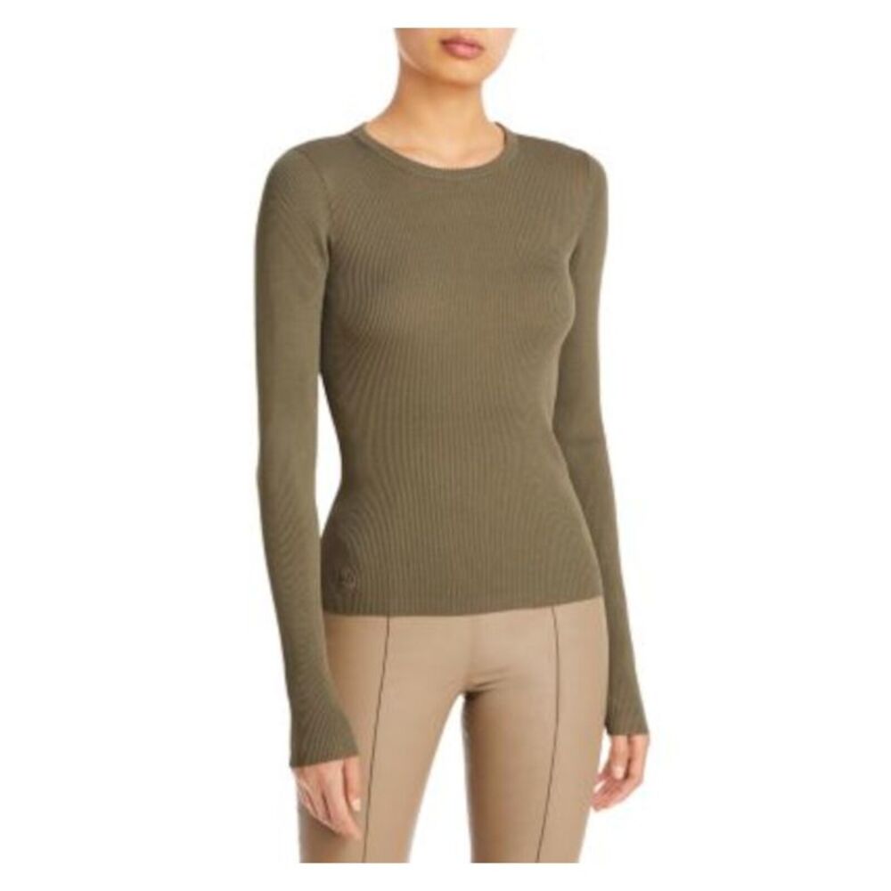 REMAIN Womens Green Ribbed Long Sleeve Crew Neck Sweater 4